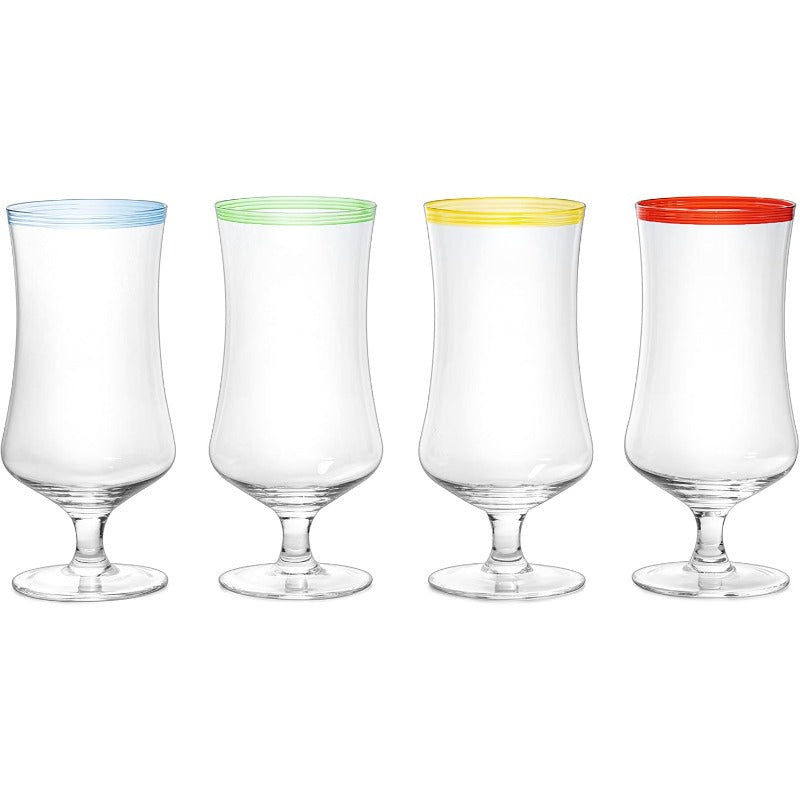 Pina Colada Daiquiri Frozen Cocktails and Juice Glasses Hurricane Glassware Large 17oz 4 Set Tropical Cocktail Tall Stemmed Crystal Grande Cups Tulip Shaped for Bar Drinks Bloody Mary Mai Tai
