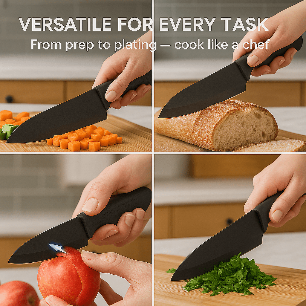 Kitchen Essentials Set – Large Ceramic Pasta Plates (Set of 6), Premium Black Knife Set (6-Piece), & Clear Glass Coffee Mugs (Set of 4) – Durable, Microwave & Dishwasher Safe