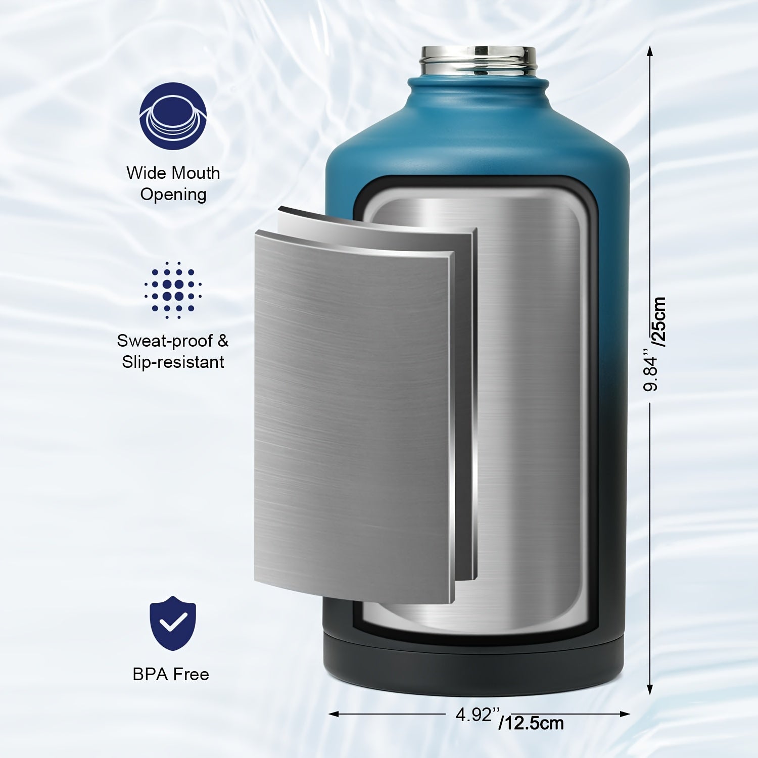 Insulated Water Bottle Insulated Gallon Water Bottle With Straw & Paracord Handle | 128oz, Keeps Cold 48 Hrs, For Sports Gym Outdoor, Christmas Gift