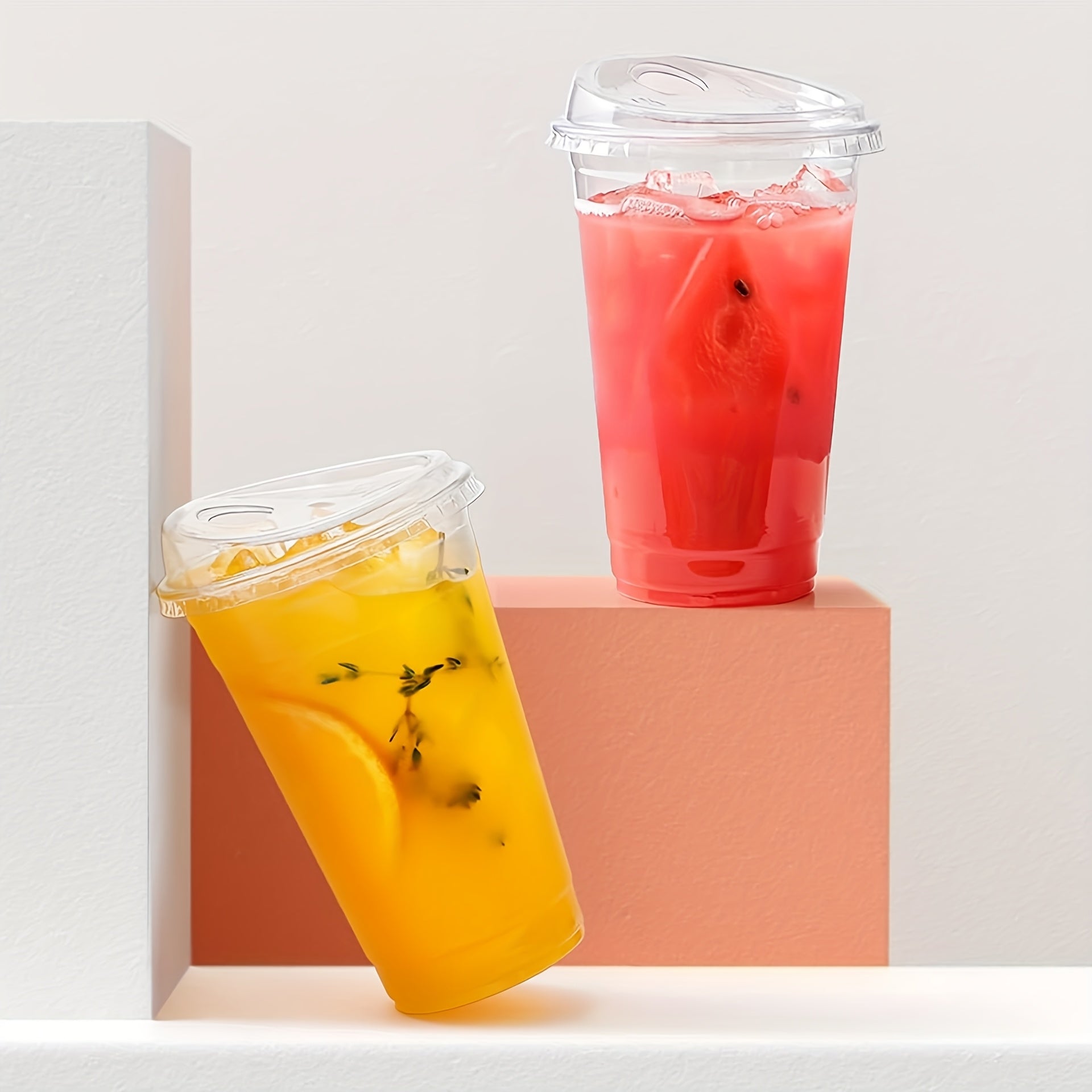 100 Sets of Plastic Cups with Lids, Frozen Cold Drink Storage Containers, Disposable Clear Ice Coffee Cups for Iced Coffees, Smoothies, Milkshakes & Takeout Beverages – Perfect for Halloween and Christmas Parties