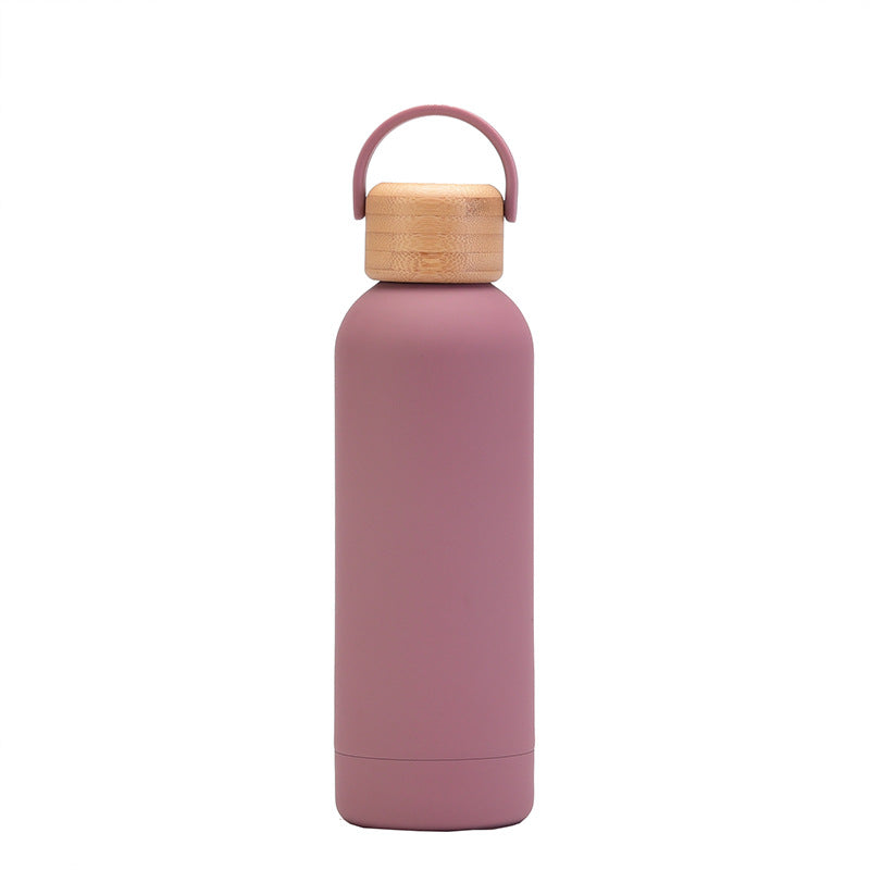 Stainless Steel Insulated Insulated Bottle Cup with Bamboo Lid & Handle - Leakproof Portable Water Bottle, Multi-Color Options (Pink, Green, Grey, Orange, Purple, Red, Brown) | 304 Stainless Steel, Microwave Safe, Logo Printing for Outdoor, Gym