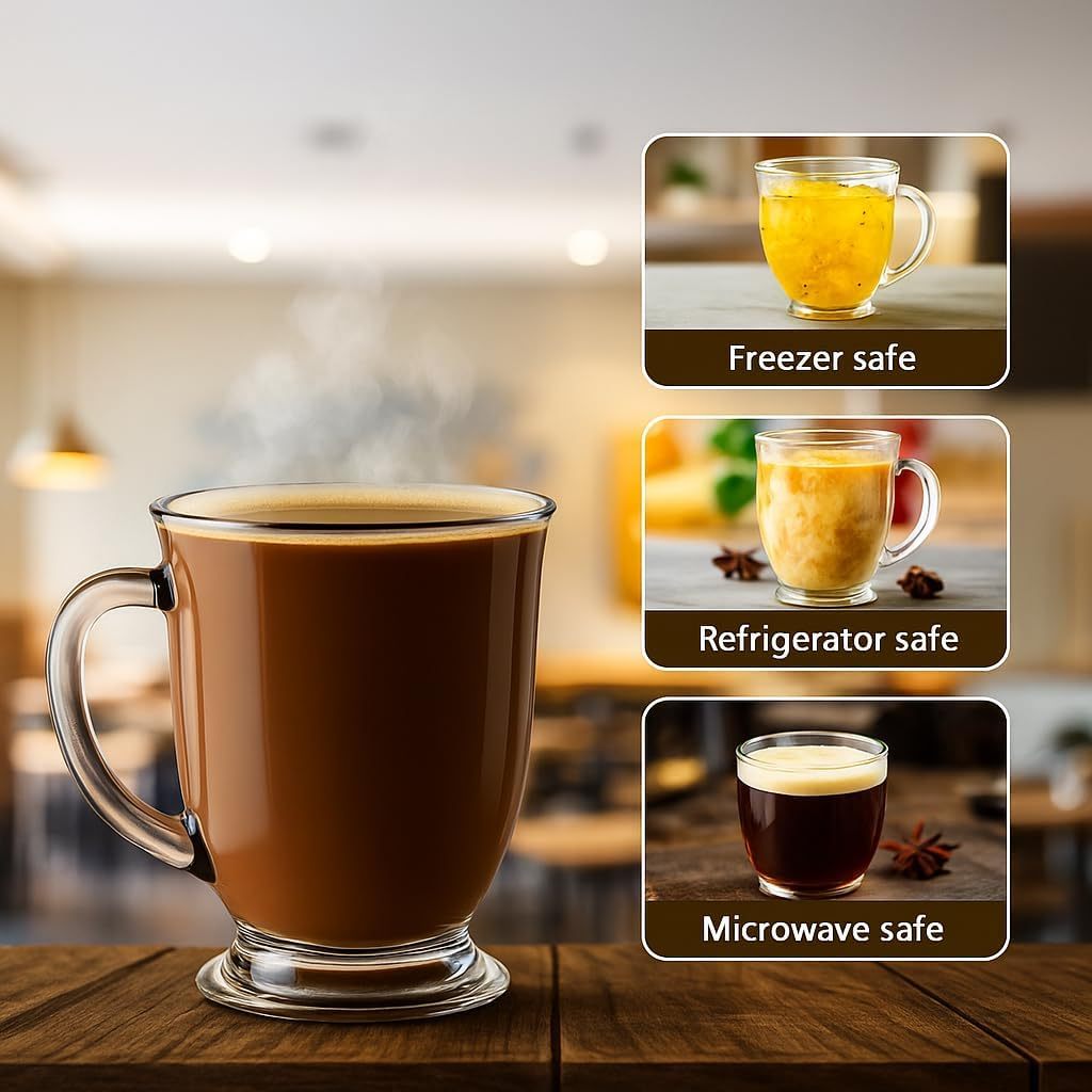 Kitchen Essentials Set – Large Ceramic Pasta Plates (Set of 6), Premium Black Knife Set (6-Piece), & Clear Glass Coffee Mugs (Set of 4) – Durable, Microwave & Dishwasher Safe