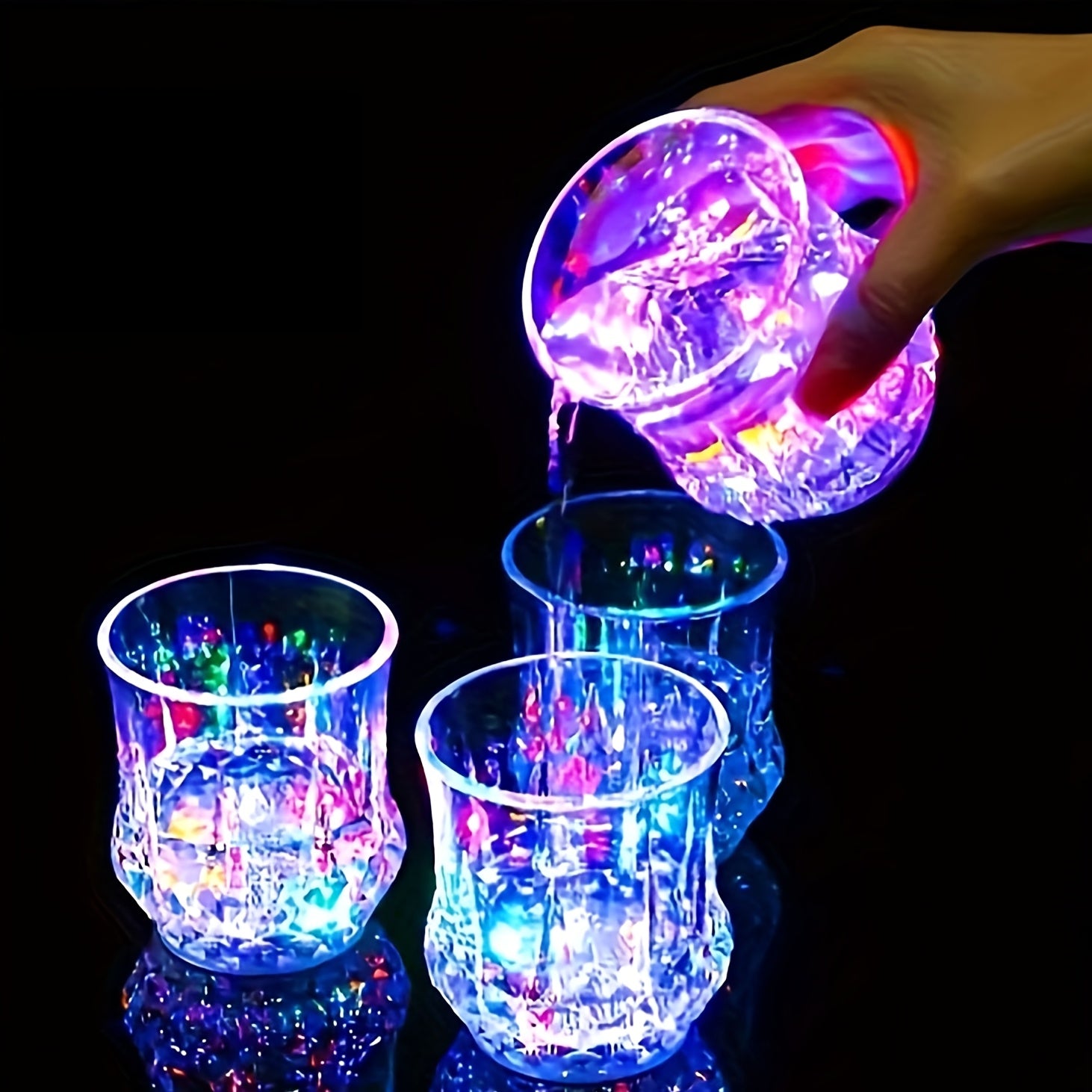 4 Pack-6Pack Liquid Activated Flash Drinking Crystal Cups, Multicolor LED Glowing Wine Drinking Tumblers for Bar Party Decor Halloween&Christmas