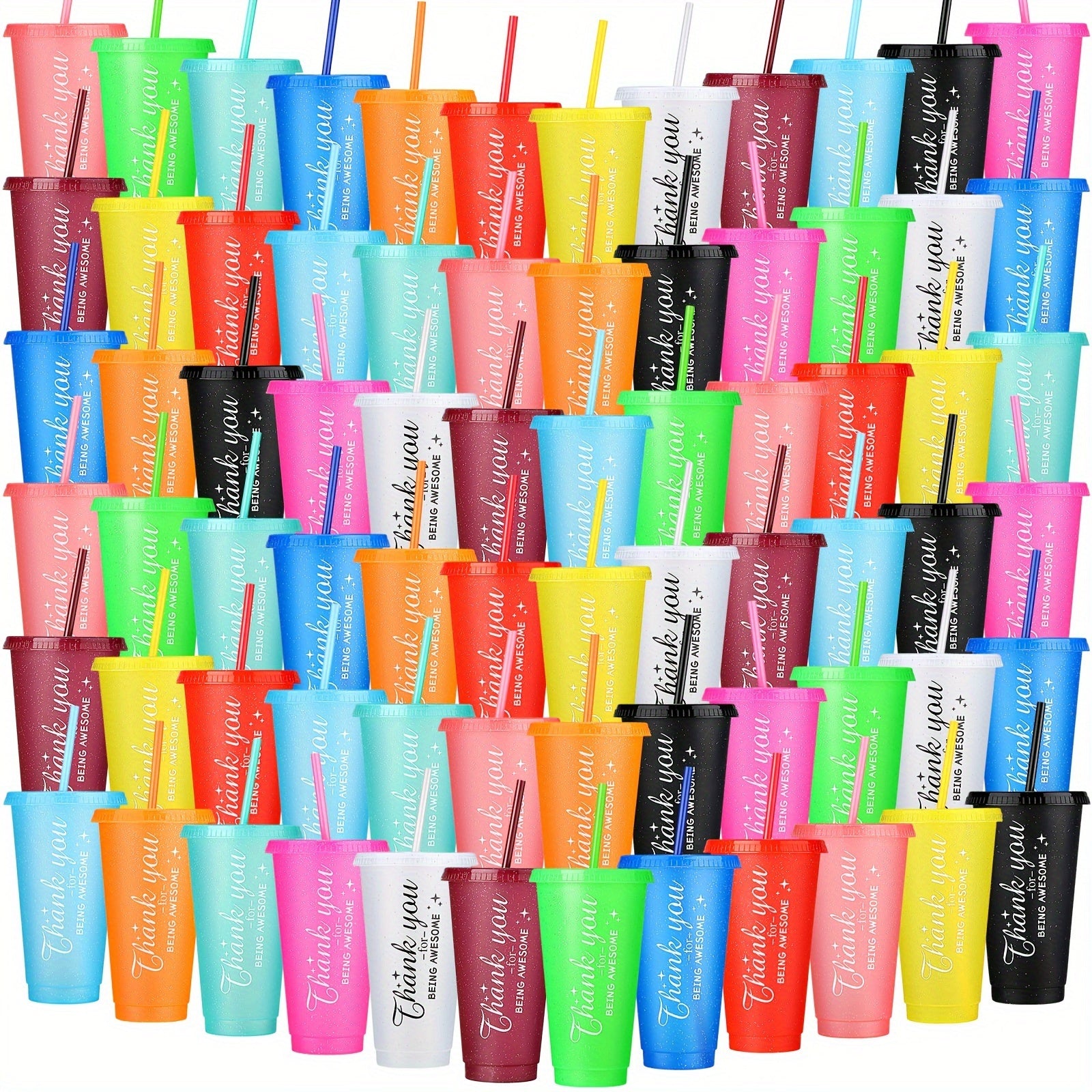 72 Pcs Thank You Gifts Inspirational Tumbler Cup 24 Oz Colorful Tumbler With Lid And Straw Reusable Plastic Tumblers Graduation Appreciation Gift For Coworker Teacher Employee (Bright Colors)