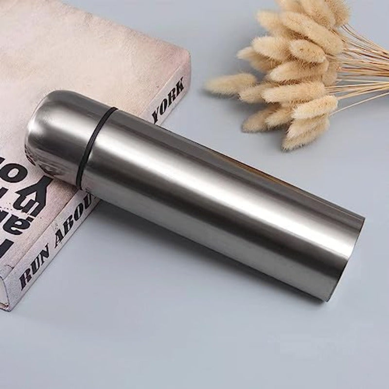 Stainless Steel Thermal Bottle Insulated Bottle for Hot and Cold Drinks Travel Coffee Mug with Cup Water Flask Vacuum Insulated Tumbler 17oz 500ml Silvery