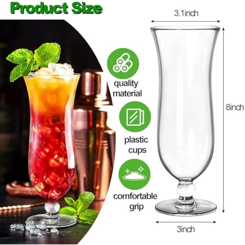 Yesland 6 Pack Hurricane Glass 13 5 oz Break Resistant Plastic Pina Colada Cocktail Glasses Clear Tulip Drinking Cups for Drinking Cocktails Tropical Drinks Water Full Bodied Beer Juice