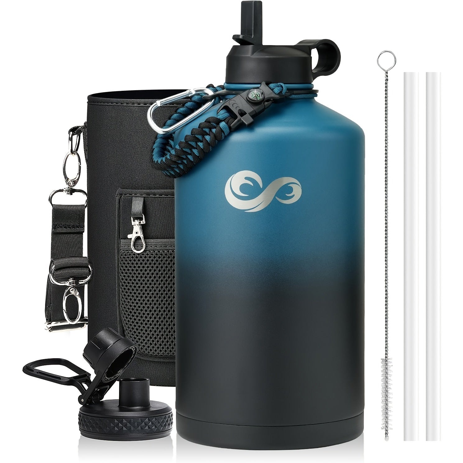 Insulated Water Bottle Insulated Gallon Water Bottle With Straw & Paracord Handle | 128oz, Keeps Cold 48 Hrs, For Sports Gym Outdoor, Christmas Gift
