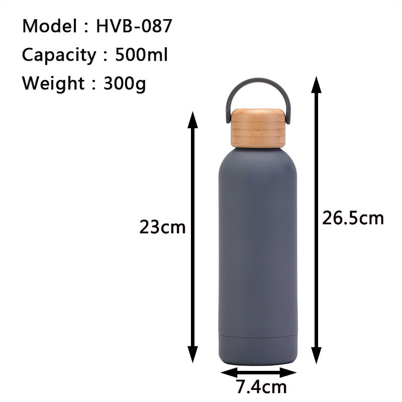 Stainless Steel Insulated Insulated Bottle Cup with Bamboo Lid & Handle - Leakproof Portable Water Bottle, Multi-Color Options (Pink, Green, Grey, Orange, Purple, Red, Brown) | 304 Stainless Steel, Microwave Safe, Logo Printing for Outdoor, Gym