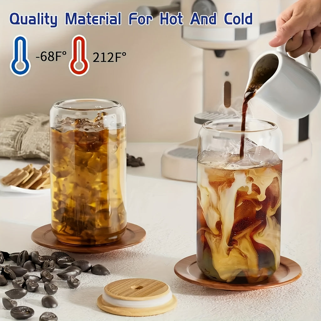 Durable Mason Jar Cups 4\u002F6\u002F8\u002F12\u002F16pcs Durable Mason Jar Glass Cups with Bamboo Lids & Reusable Straws - 18.7oz\u002F550ml Iced Coffee Tumblers for Home, Family Gatherings, and Travel