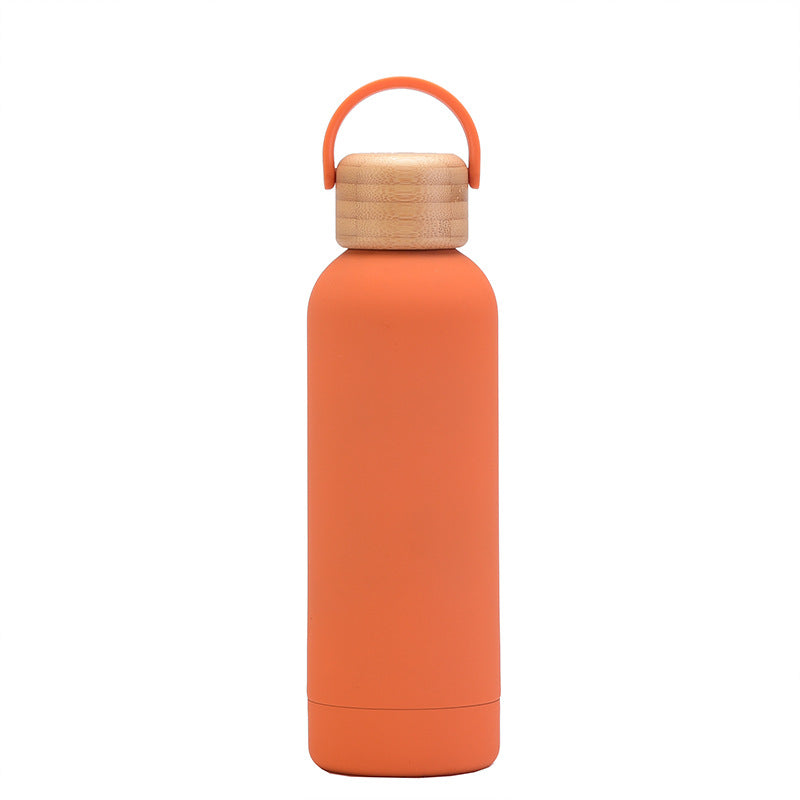 Stainless Steel Insulated Insulated Bottle Cup with Bamboo Lid & Handle - Leakproof Portable Water Bottle, Multi-Color Options (Pink, Green, Grey, Orange, Purple, Red, Brown) | 304 Stainless Steel, Microwave Safe, Logo Printing for Outdoor, Gym