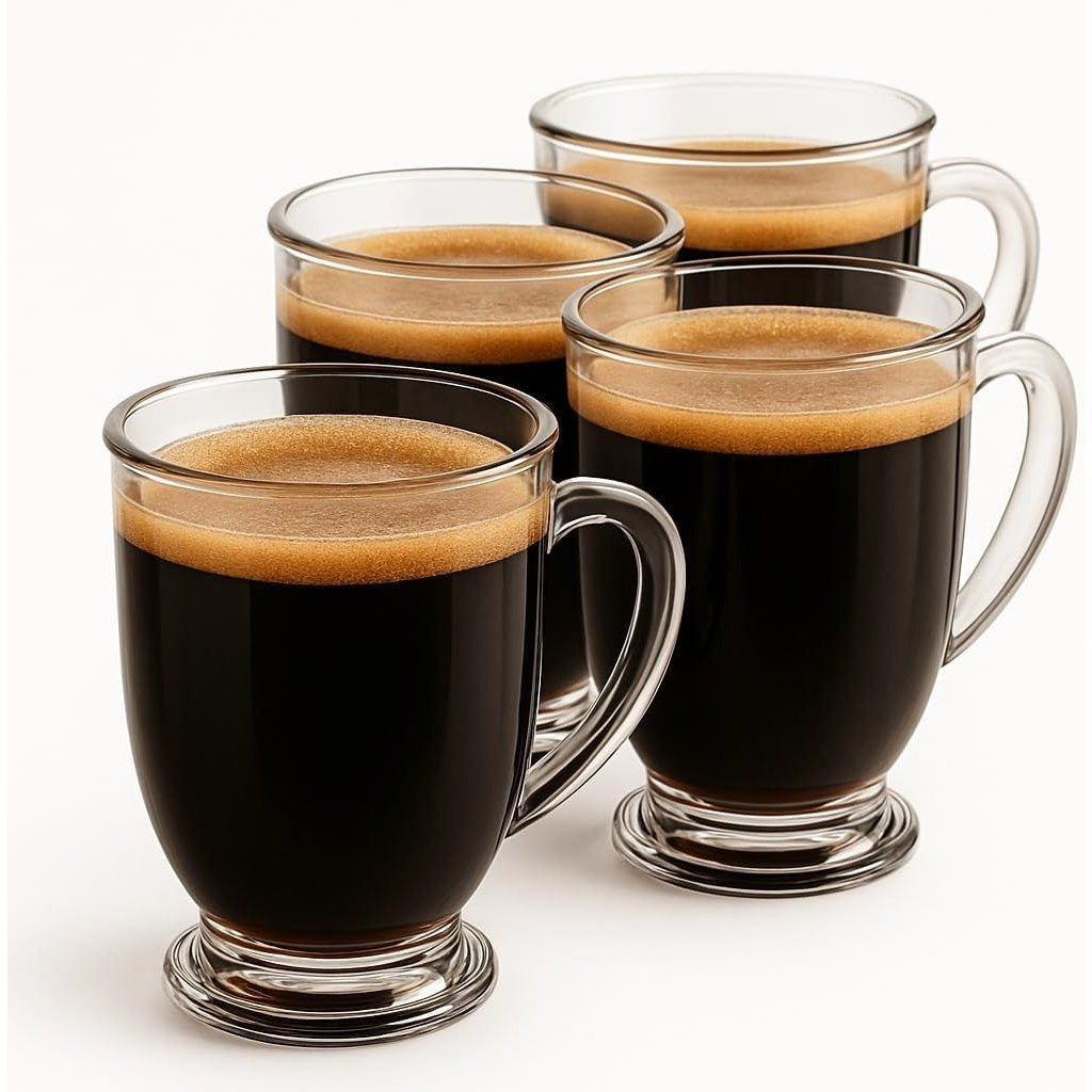 Kitchen Essentials Set – Large Ceramic Pasta Plates (Set of 6), Premium Black Knife Set (6-Piece), & Clear Glass Coffee Mugs (Set of 4) – Durable, Microwave & Dishwasher Safe