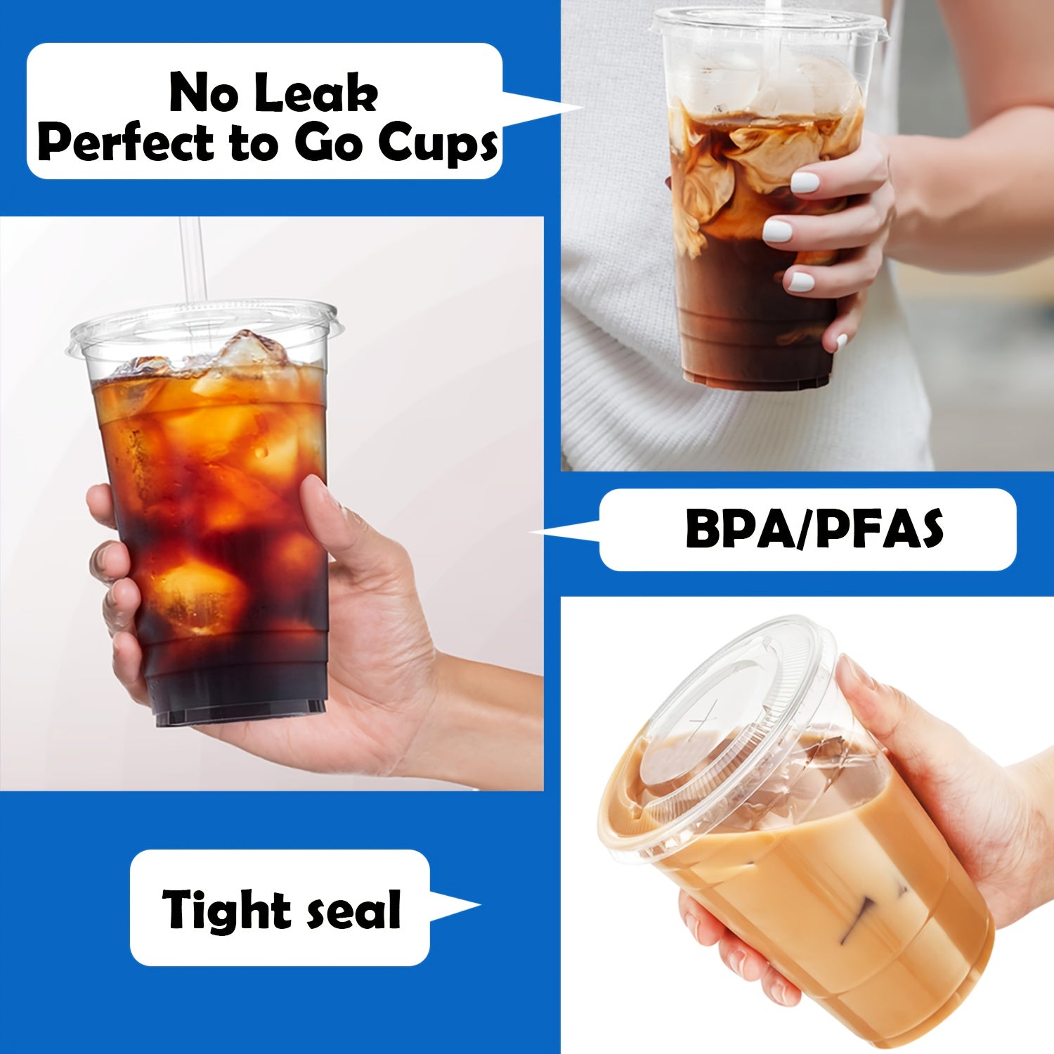 100 Pack 32 Oz Clear Disposable Plastic Cups With Flat Lids -BPA-Free Crystal Cold Drink Cups For Iced Coffee, Smoothies, Juice, Milkshakes, Party, Lemonade Stand & More