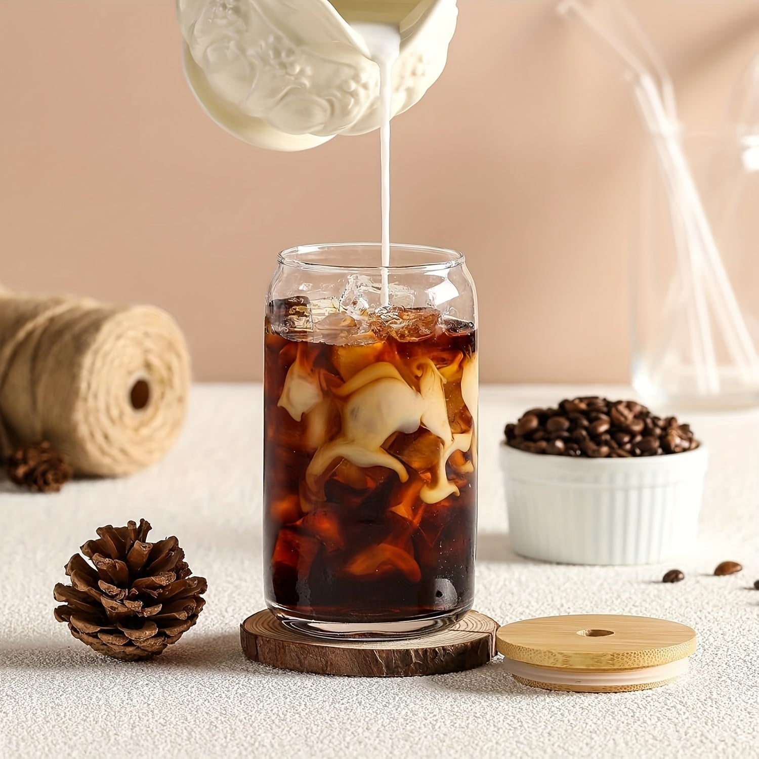Durable Mason Jar Cups 4\u002F6\u002F8\u002F12\u002F16pcs Durable Mason Jar Glass Cups with Bamboo Lids & Reusable Straws - 18.7oz\u002F550ml Iced Coffee Tumblers for Home, Family Gatherings, and Travel
