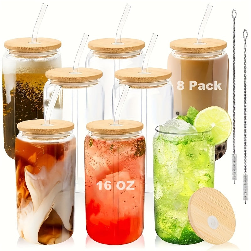 6\u002F8\u002F16pcs Glasses, 16oz Insulated Glasses with Lids And Straws, Jar Glasses for Gifts, Parties, Drinking Glass Sets, Iced Coffee Mugs, Cute Tea Mugs, Homemade Drinking Glasses.