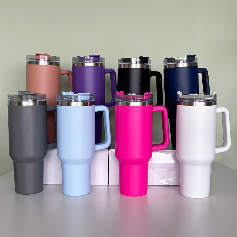 16pack USA Warehouse 40oz Powder Coated Travel Mug With Handle For Laser Engraving 40oz Color Powder Coated Tumblers With Handles 40oz Double-wall Insulated Water Bottle Suitable For Going Out To Carry Sports 40oz Powder Coated Travel Tumbler