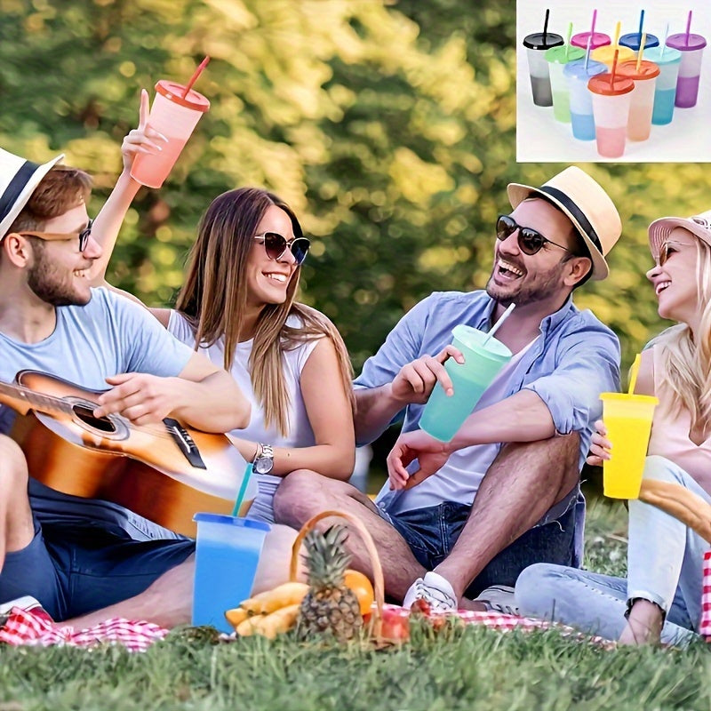 200 Stylish 24Oz Color-Changing Party Cups (With Lids & Straws), Bpa-Free Reusable PP Plastic Travel Tumblers, Juice Drinkware for Travel, Birthdays, Holiday Events & Gatherings, 3.9 Inches X 7 Inches for Halloween, Christmas Event & Party Supplies