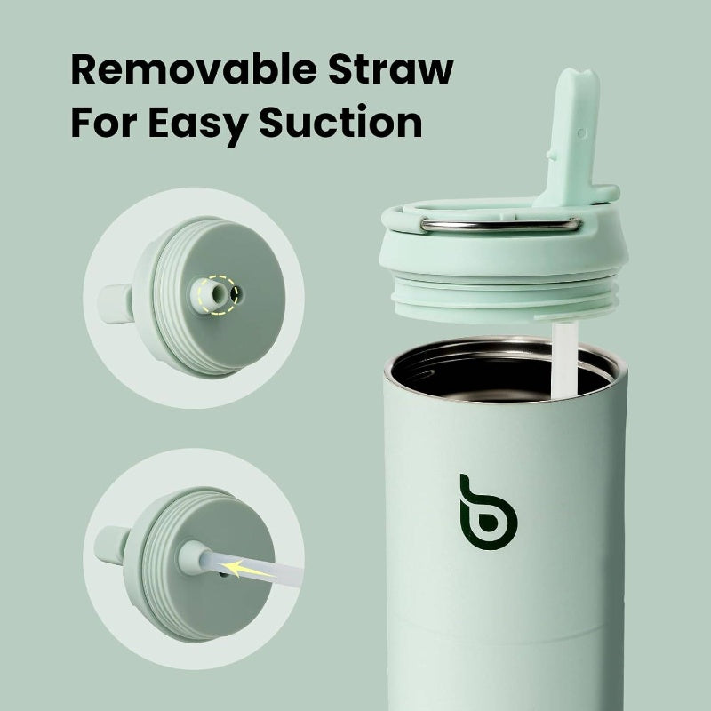 24oz Insulated Stainless Steel Water with Straw Lid & Handle - Double-Wall Vacuum, Leakproof for Hot\u002FCold Drinks, 24H Thermal Retention, Pastel Green\u002FMint, White, Pink, Blue - Gym, Travel,,