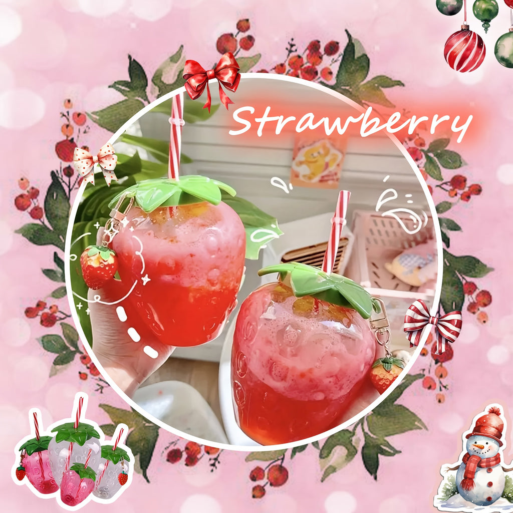 1pc Cute Strawberry Tumbler Cup 1pc Cute Transparent Strawberry Tumbler With Lid And Straw Kawaii Strawberry Cup Milk Tea Cup Fruit Cup Portable Cup Party Drinkware