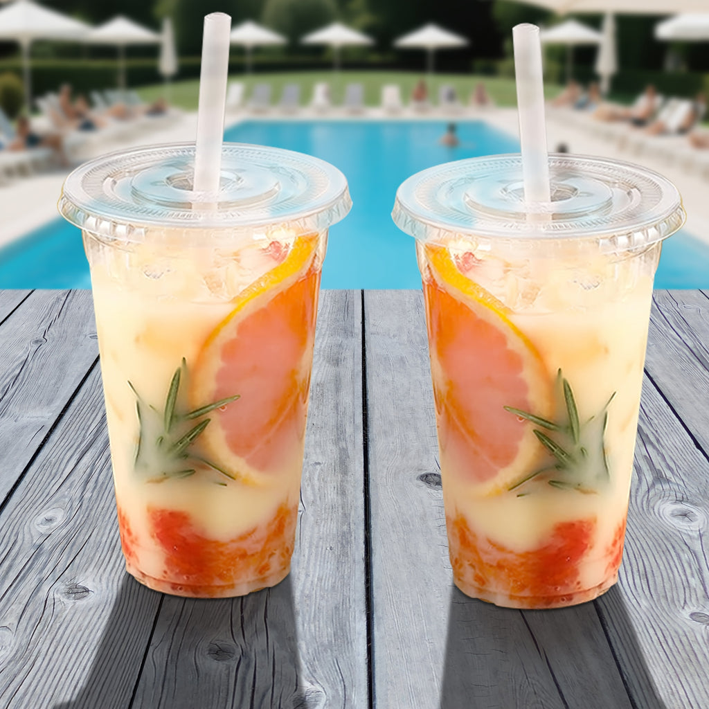 50 Sets 12oz-16oz-20oz-24oz Disposable Plastic Cups with Lids & Straws - Coffee Cold Drink Cups for Holiday Party, Halloween party, Christmas gatheringTravel, Home & Office Use, Disposable Cup, Cups Disposable