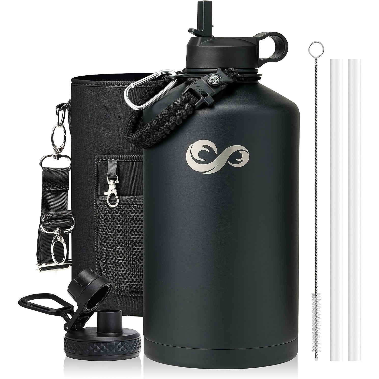 Insulated Water Bottle Insulated Gallon Water Bottle With Straw & Paracord Handle | 128oz, Keeps Cold 48 Hrs, For Sports Gym Outdoor, Christmas Gift