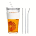 1\u002F2\u002F4pcs Stylish Striped Glass Cup Set With Cup Sleeve, Lid & Straw, 20oz High-Value Large Capacity Striped Glass Cup Set With 1*Cup Sleeve, 1*straw Brush, 2* Straws, Suitable For Cold Drinks, Coffee, Perfect For Home, Office And Outdoor Use