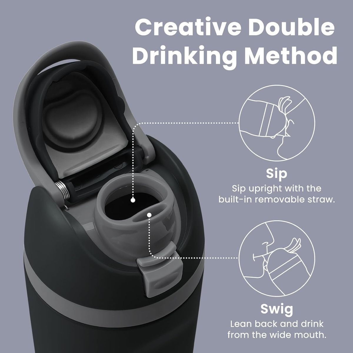 24oz Insulated Stainless Steel Water Bottle with Straw for Sports and Travel, BPA-Free Sports Water Bottle (dark black), Gym Essentials, Daily Hydration, Modern Water Bottle, Stylish Hydration, Highquality Steel, Leakproof Bottle, Reusable Bottle