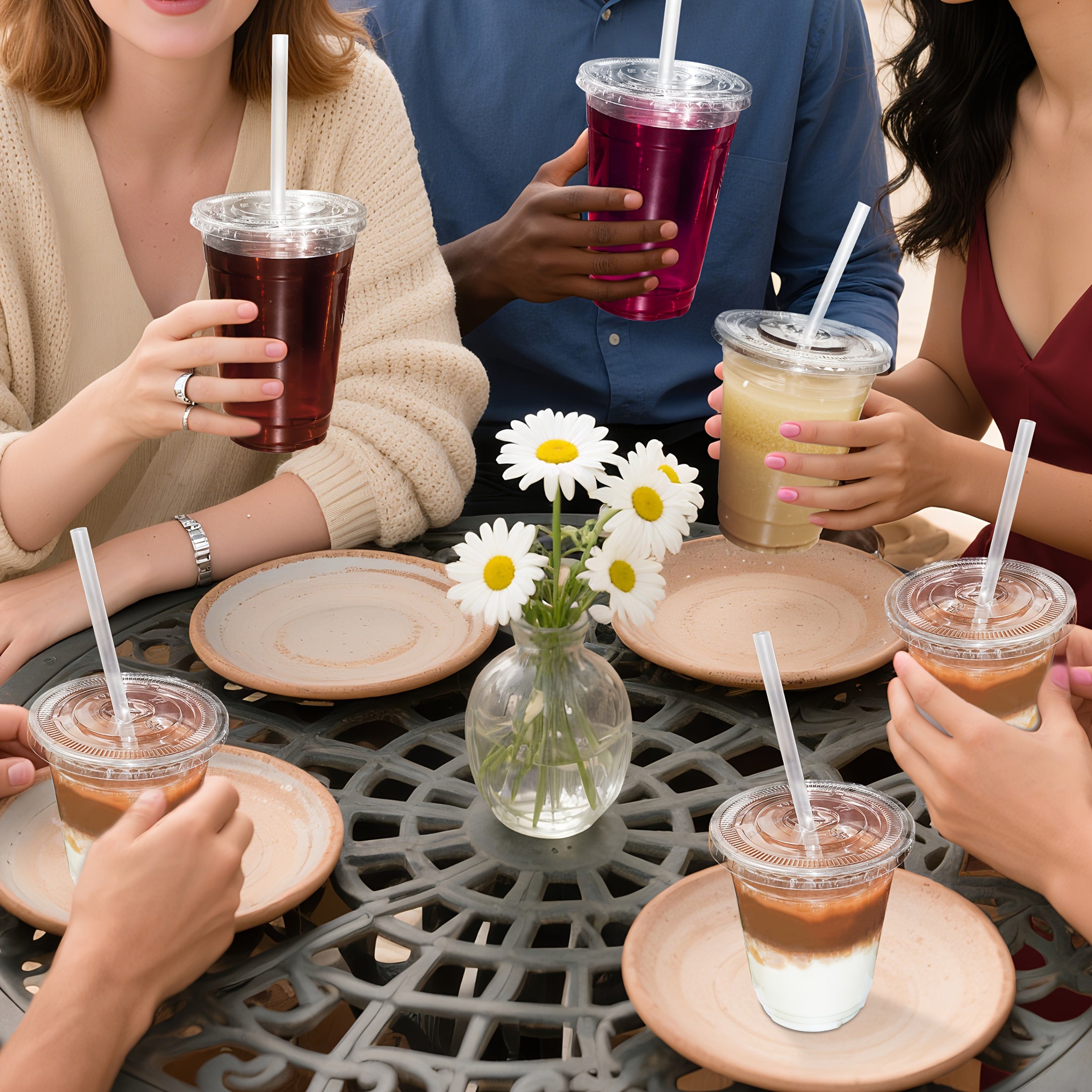 50 Sets 12oz-16oz-20oz-24oz Disposable Plastic Cups with Lids & Straws - Coffee Cold Drink Cups for Holiday Party, Halloween party, Christmas gatheringTravel, Home & Office Use, Disposable Cup, Cups Disposable