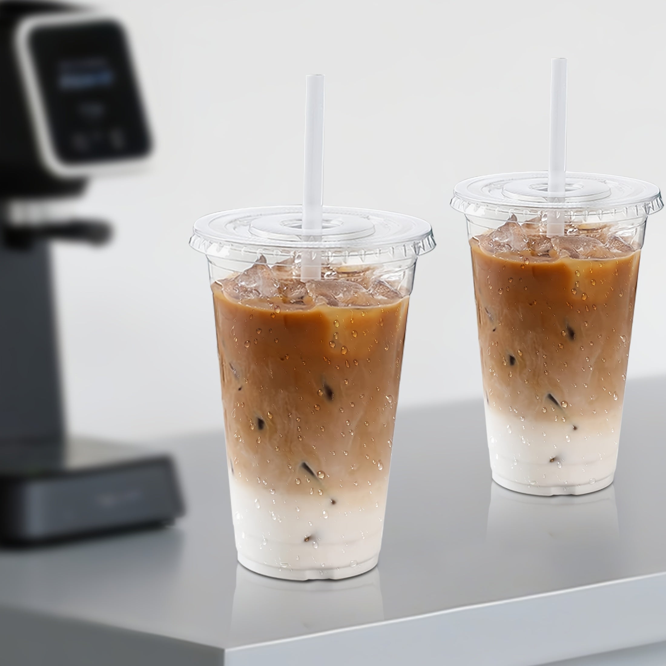 50 Sets 12oz-16oz-20oz-24oz Disposable Plastic Cups with Lids & Straws - Coffee Cold Drink Cups for Holiday Party, Halloween party, Christmas gatheringTravel, Home & Office Use, Disposable Cup, Cups Disposable