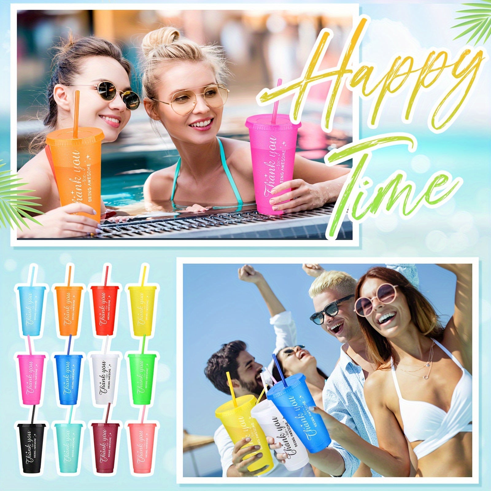 72 Pcs Thank You Gifts Inspirational Tumbler Cup 24 Oz Colorful Tumbler With Lid And Straw Reusable Plastic Tumblers Graduation Appreciation Gift For Coworker Teacher Employee (Bright Colors)