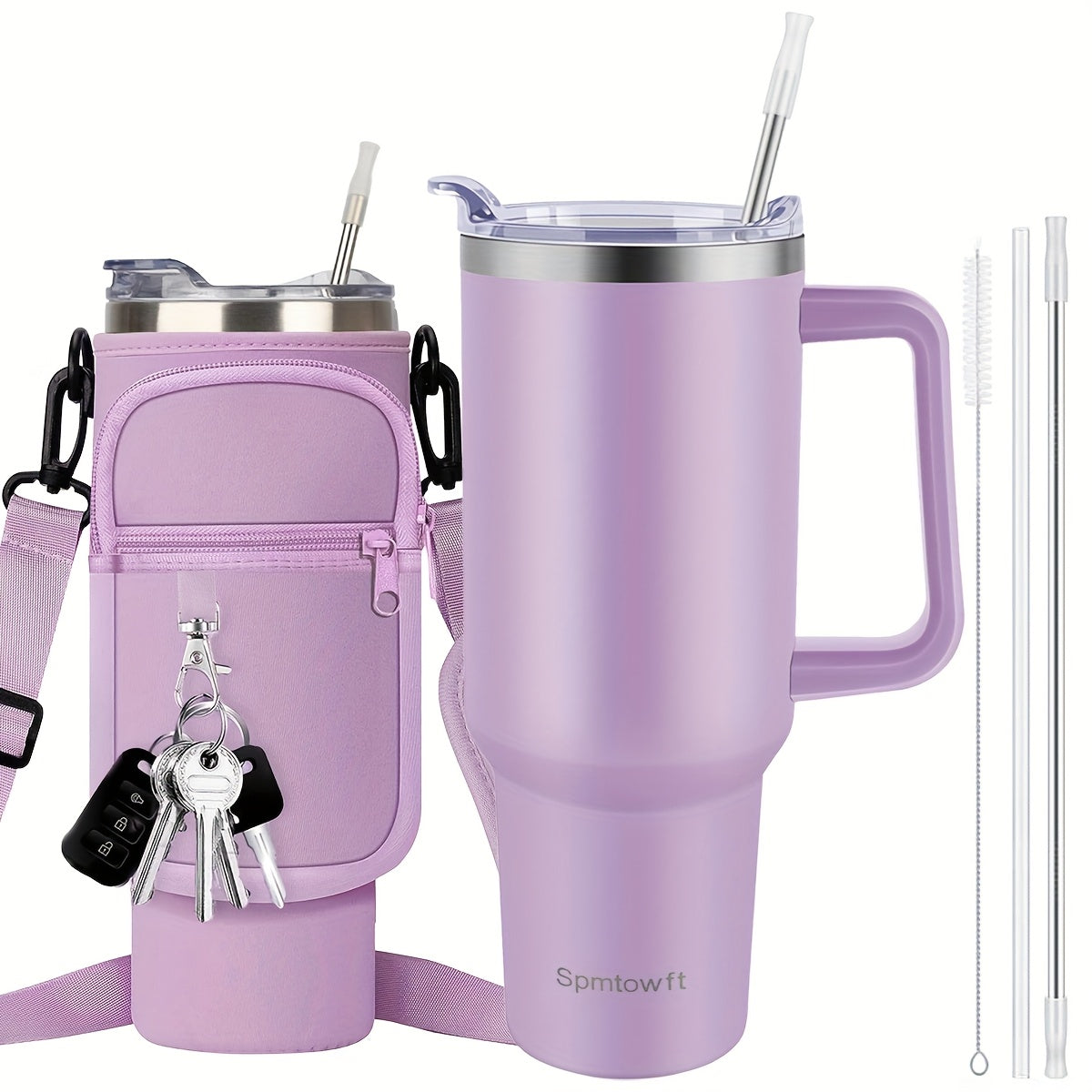 SPMTOWFT 40 Oz Tumbler with Handle, Insulated Water Bottle Carrier Bag with Lid And Straw, Reusable Stainless Steel Vacuum Insulated Cup, Leak Proof Thermal Travel Coffee Mug Cup for Cold And Hot, Phone Pocket, Office Drinkware, Gym Goers