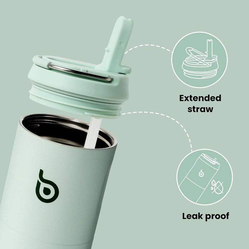 24oz Insulated Stainless Steel Water with Straw Lid & Handle - Double-Wall Vacuum, Leakproof for Hot\u002FCold Drinks, 24H Thermal Retention, Pastel Green\u002FMint, White, Pink, Blue - Gym, Travel,,