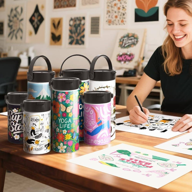 4 Pack Sublimation Bottle Blanks 30 OZ 900 ML Sports Wide Mouth Vacuum Insulated Straight Tumblers with Flip Straw and Portalbe Handle