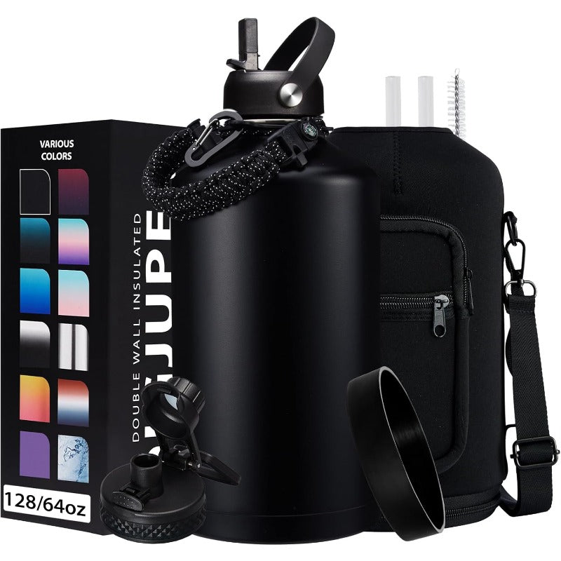 128-Ounce Insulated Water Bottles Featuring a Strap, a 1-Gallon Large Water Jug Equipped with a Straw And Spout Lid, a Stainless Steel Water Bottle That Is Leak-Proof, Keeping Drinks Cold for 48 Hours And Hot for 24 Hours, Along with a Metal Water F