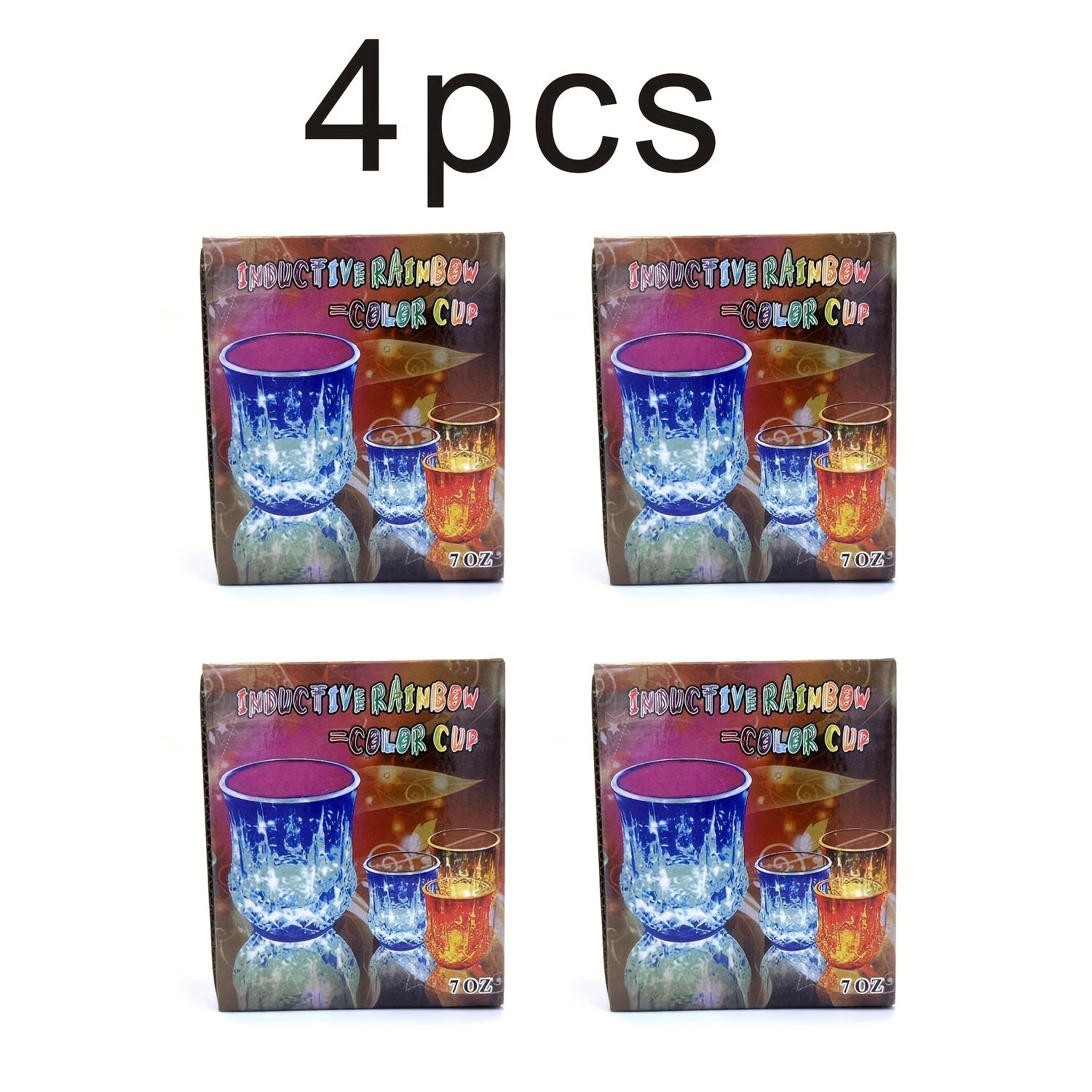 4 Pack-6Pack Liquid Activated Flash Drinking Crystal Cups, Multicolor LED Glowing Wine Drinking Tumblers for Bar Party Decor Halloween&Christmas