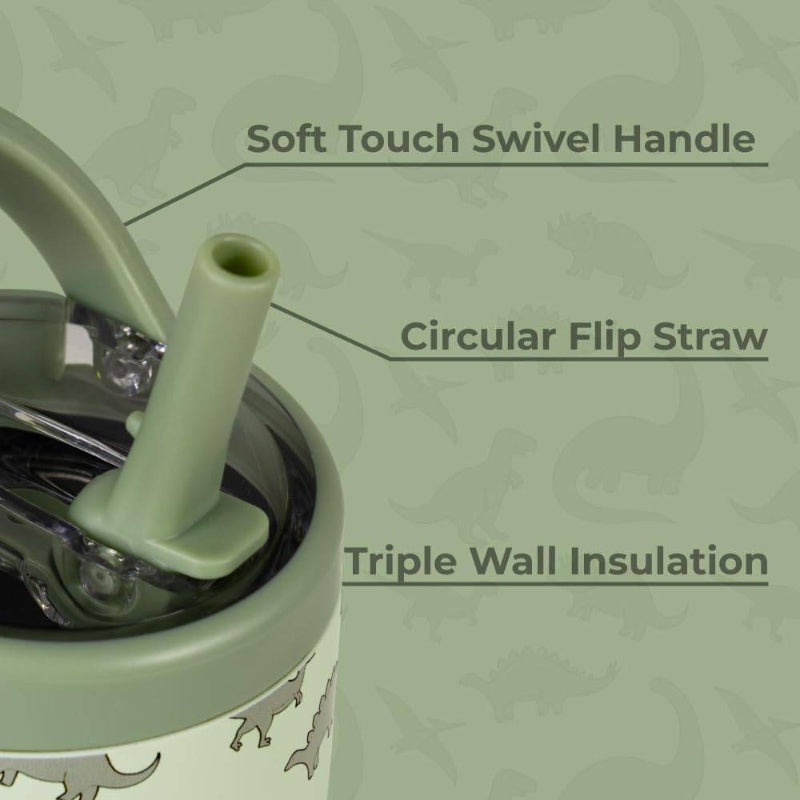 14oz Insulated Stainless Steel Thermos Bottle - Leakproof, BPA-Free, Dishwasher Safe, Cute Dinosaur design (Mint green with) - Thermal Cup for Gym, Travel, School, Office - Keeps Drinks Hot\u002FCold for Hours - Ideal ' Thermos