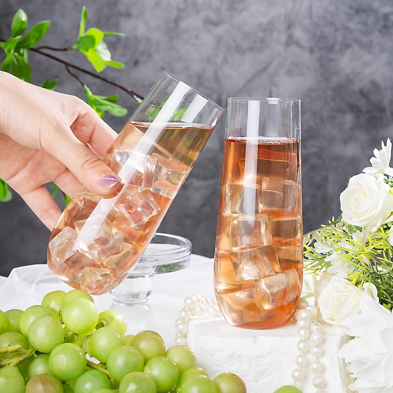 36\u002F48\u002F100pcs Stemless Plastic Champagne Flutes, 9oz Golden Rim Plastic Champagne Glasses, Clear Plastic Toasting Glasses, Unbreakable, Shatterproof Roostertail Cups for Party\u002Fwedding, Hand Washable And Reusable