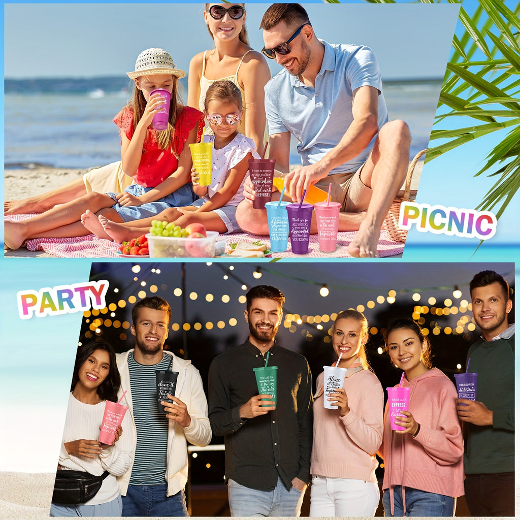 80pcs Employee Appreciation Tumblers Bulk Thank You Cup Graduation Gift 24oz Inspirational Plastic Tumblers with Lids And Straws for Teacher Nurse Team Staff Coworker Volunteer, Halloween Thanksgiving Christmas Party Cups