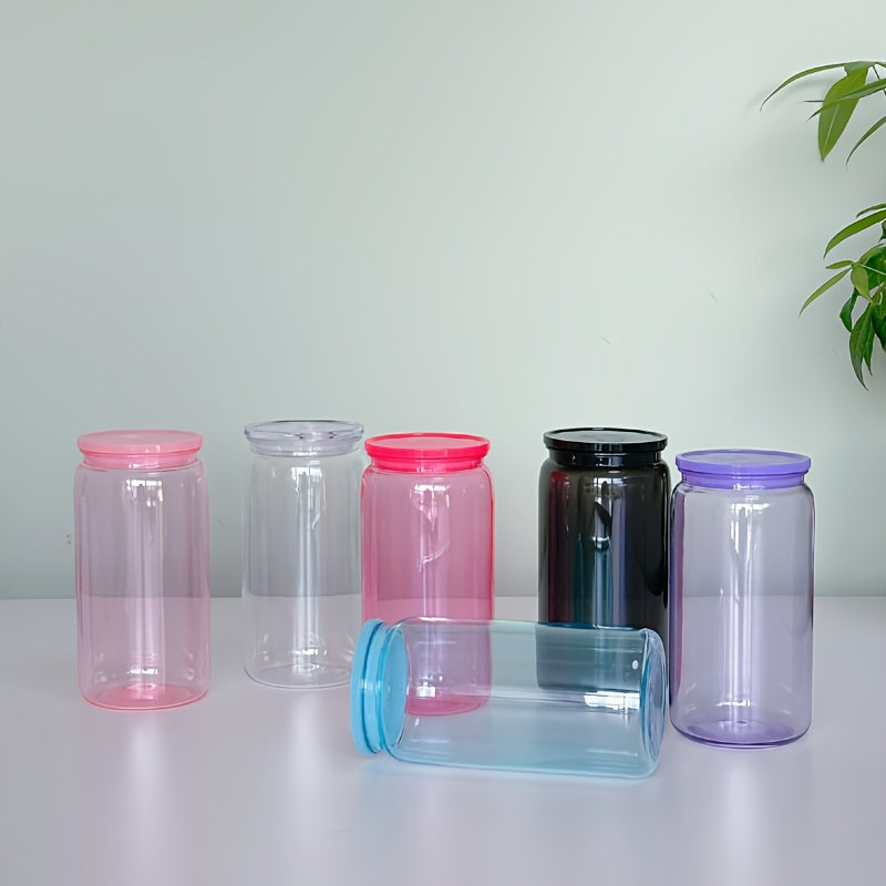 50pack USA WAREHOUSE Jelly 16oz Plastic Cup Cold Cup With Lid And Straw For Uv Dtf Wraps Clear Transparent Colored 16oz Plastic Acrylic Cup With Colorful Lids 16oz Libby Tumbler Suitable For Camping, Outdoor Activities, A Gift For Father'S Day Gift