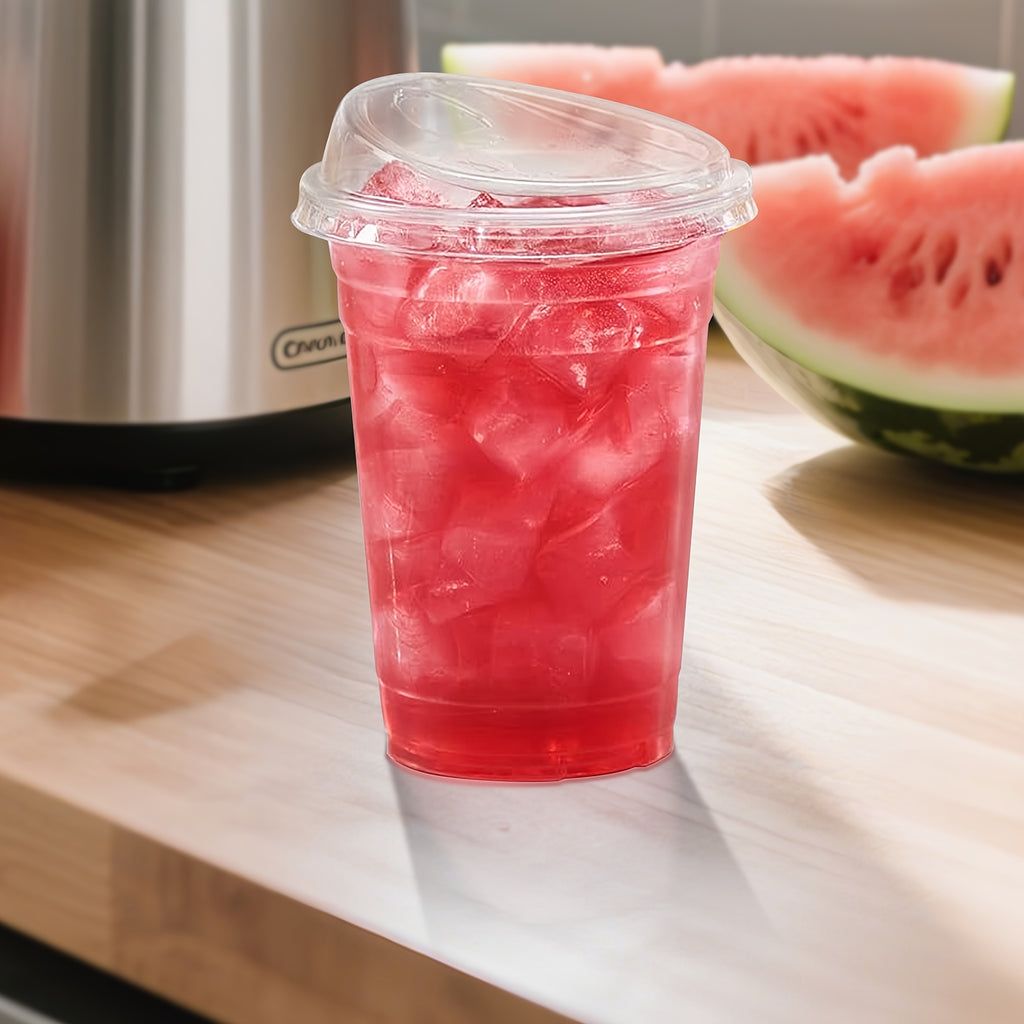 100 Sets of Plastic Cups with Lids, Frozen Cold Drink Storage Containers, Disposable Clear Ice Coffee Cups for Iced Coffees, Smoothies, Milkshakes & Takeout Beverages – Perfect for Halloween and Christmas Parties