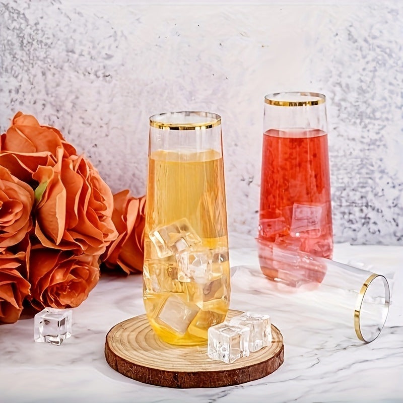 36\u002F48\u002F100pcs Stemless Plastic Champagne Flutes, 9oz Golden Rim Plastic Champagne Glasses, Clear Plastic Toasting Glasses, Unbreakable, Shatterproof Roostertail Cups for Party\u002Fwedding, Hand Washable And Reusable