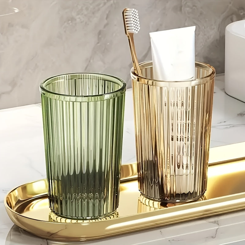 Single, Multiple, Casual Choice Transparent Striped Mouthwash Cup, Bathroom Water Cup, Light Luxury Mouthwash Cup, Suitable for Home, Couples, Student Dormitory Use