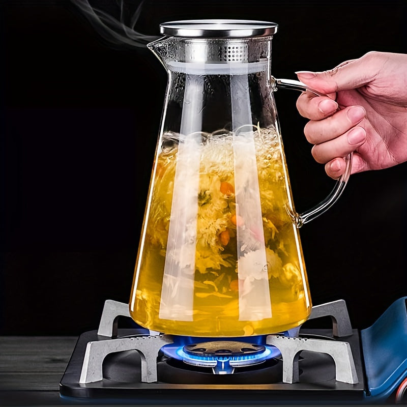 Glass Pitcher Set 7pcs Glass Pitcher Set - Jug with 6 Water Glasses Tumbler Cups - Heat Directly Lid Carafe Jug with Spout Handle for Hot\u002FCold Tea Beverage