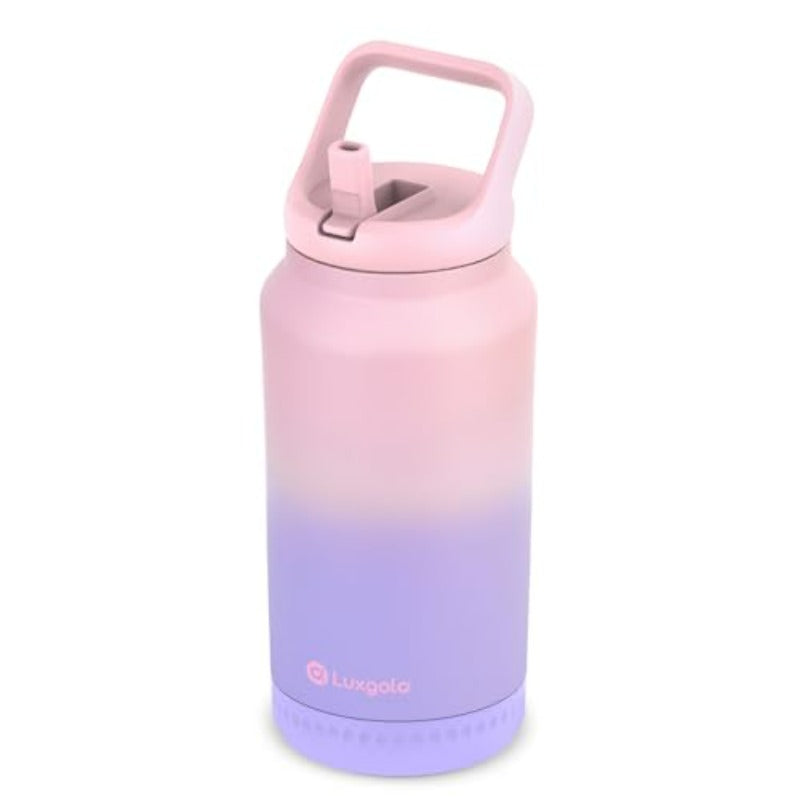 64oz Half Gallon Insulated Water Bottle with Flip Straw Lid & Handle, Leakproof Insulated Bottle Flask for Hot\u002FCold Drinks, 12H Cold & 9H Hot Retention, Pink-Purple Gradient Tumbler, Wide Mouth & Non-Slip Base