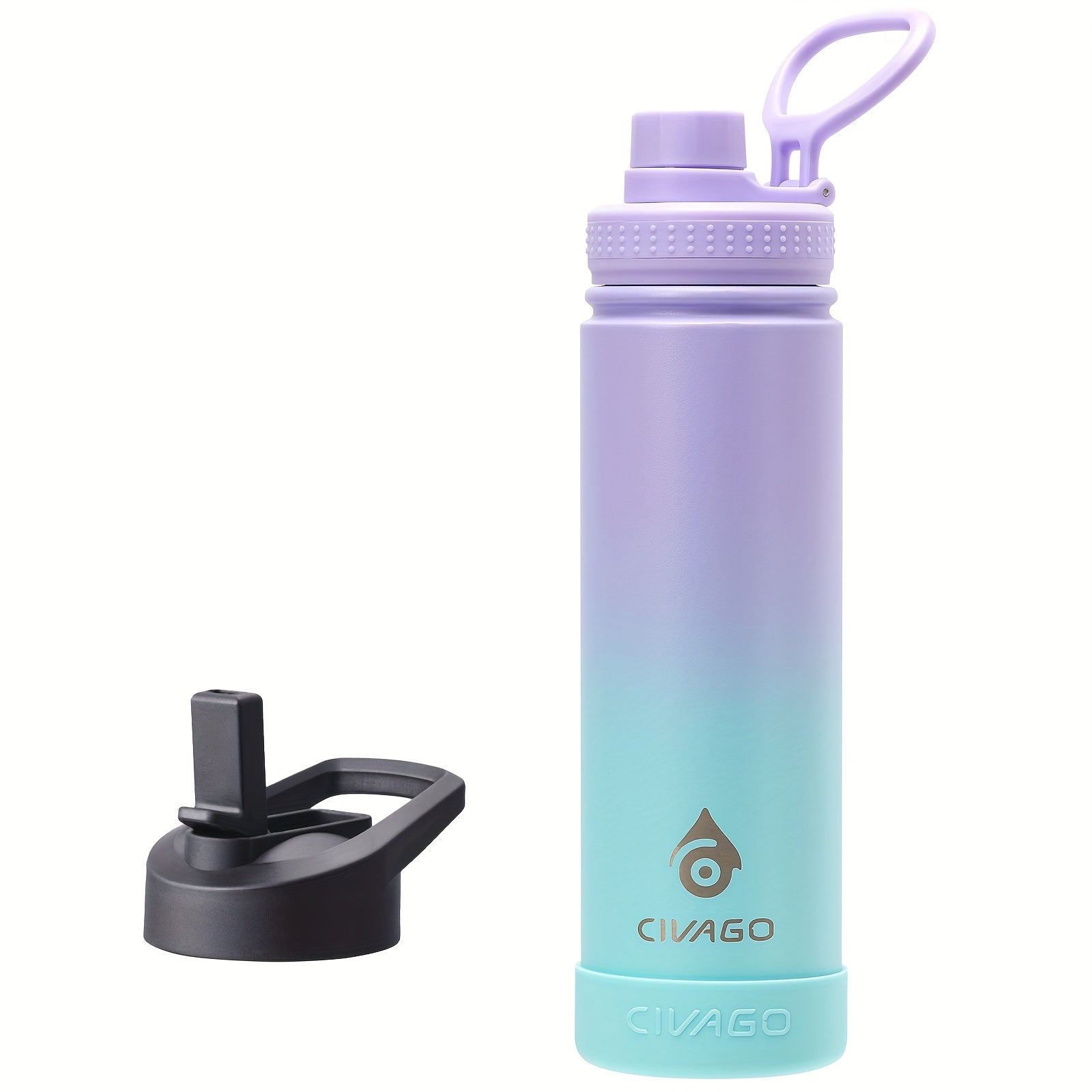 22oz Insulated Water Bottle with Straw Lids (Straw And Spout Lid), Wide Mouth Stainless Steel Tumbler Cup with Handle, Sweat-Free Leak Proof Vacuum Cup Flask, for Sports Hiking Travel Coffee Mug, Durable Metal Canteen BPA Free, 1pc