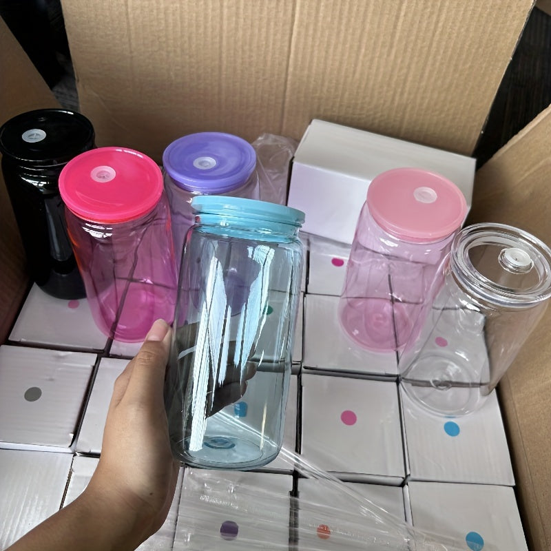 50pack USA WAREHOUSE Jelly 16oz Plastic Cup Cold Cup With Lid And Straw For Uv Dtf Wraps Clear Transparent Colored 16oz Plastic Acrylic Cup With Colorful Lids 16oz Libby Tumbler Suitable For Camping, Outdoor Activities, A Gift For Father'S Day Gift