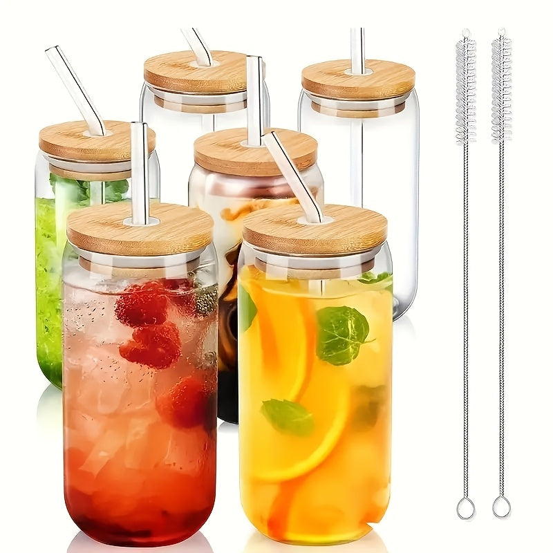 4\u002F6pcs, Glass Cup, 18.7oz\u002F550ml Glass Cup with Lid and Straw, Mason Jar Water Cup, Iced Coffee Cup, Glass Cup with Bamboo Lid,