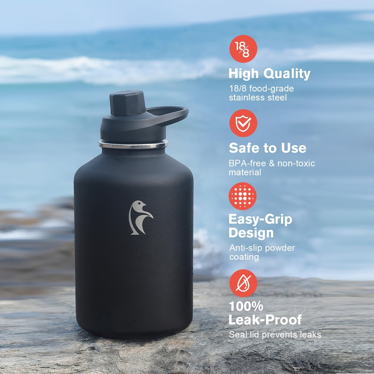 64\u002F128 Oz Water Bottle Insulated With PU Leather Sleeve, Half Gallon Water Bottle Color Contrast With Straw Lids, Stainless Steel Metal Large Water Jug, Keep Cold 48h Hot 24h, Black\u002FPurple