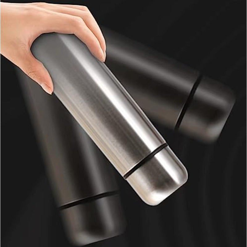 Stainless Steel Thermal Bottle Insulated Bottle for Hot and Cold Drinks Travel Coffee Mug with Cup Water Flask Vacuum Insulated Tumbler 17oz 500ml Silvery