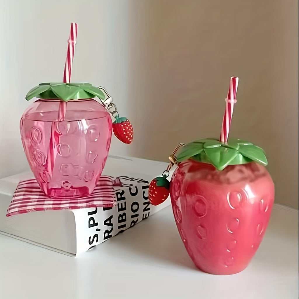 1pc Cute Strawberry Tumbler Cup 1pc Cute Transparent Strawberry Tumbler With Lid And Straw Kawaii Strawberry Cup Milk Tea Cup Fruit Cup Portable Cup Party Drinkware